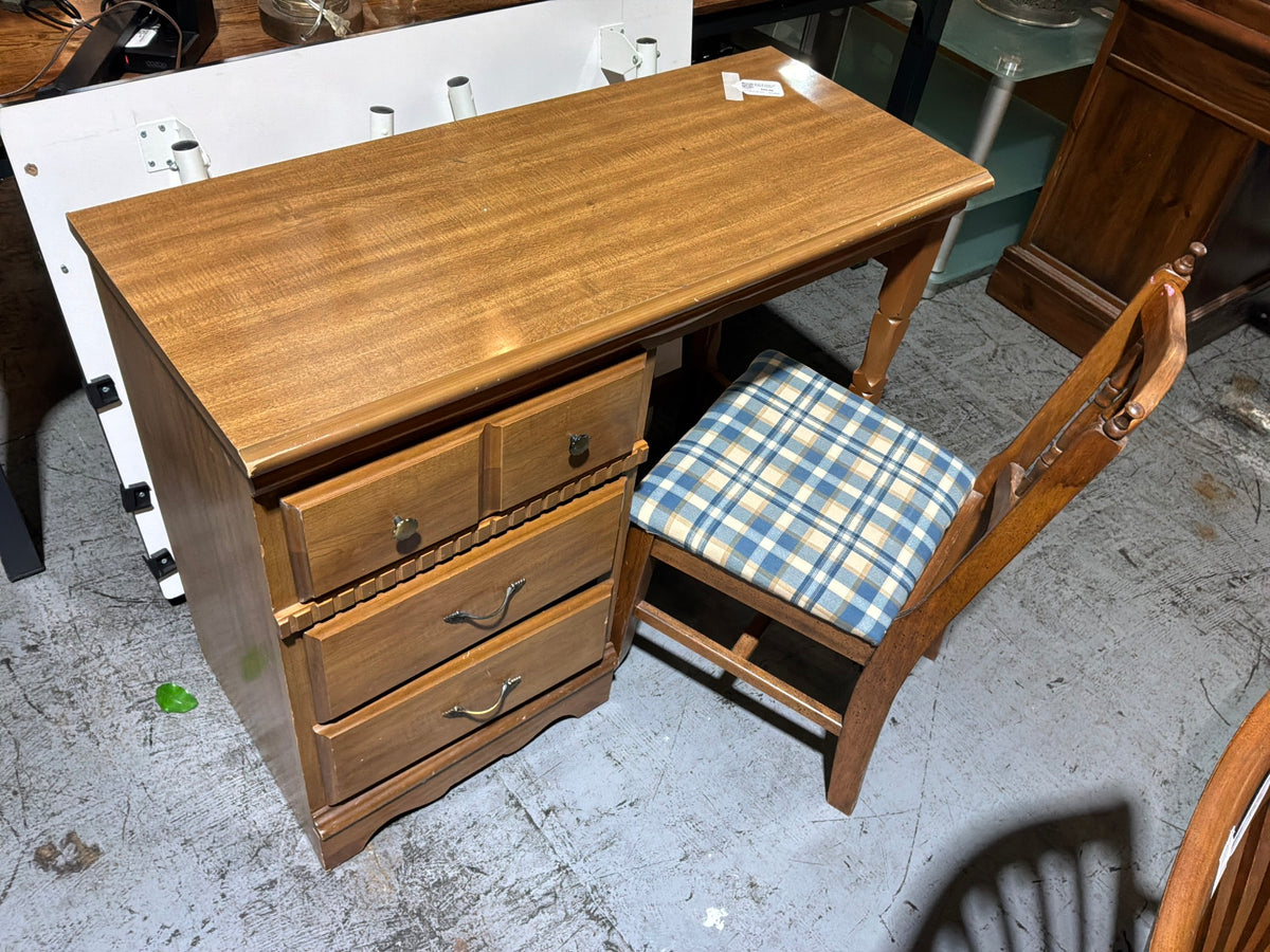 Desk & Chair w/ Plaid Cushion