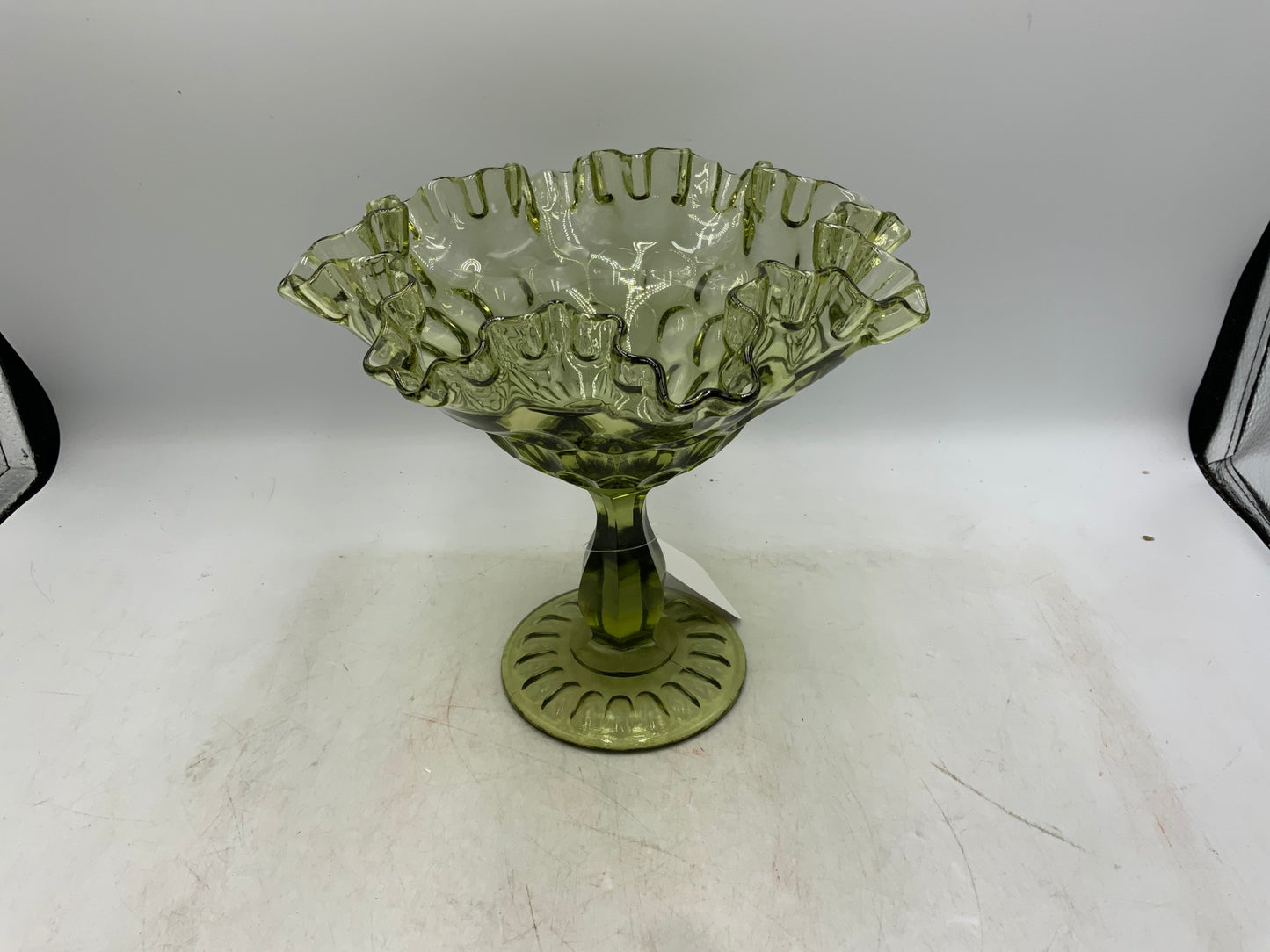 Fenton Green Glass Thumbprint Compote