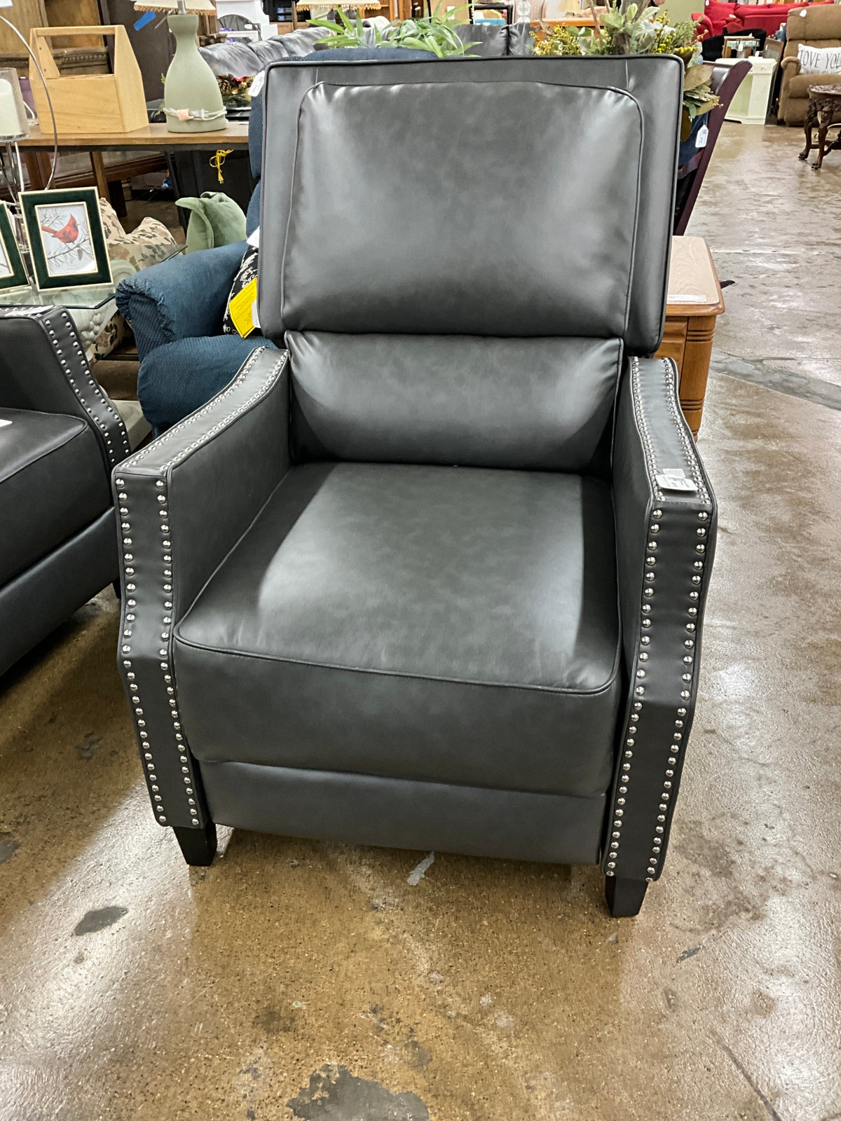 Grey Nailhead Recliner