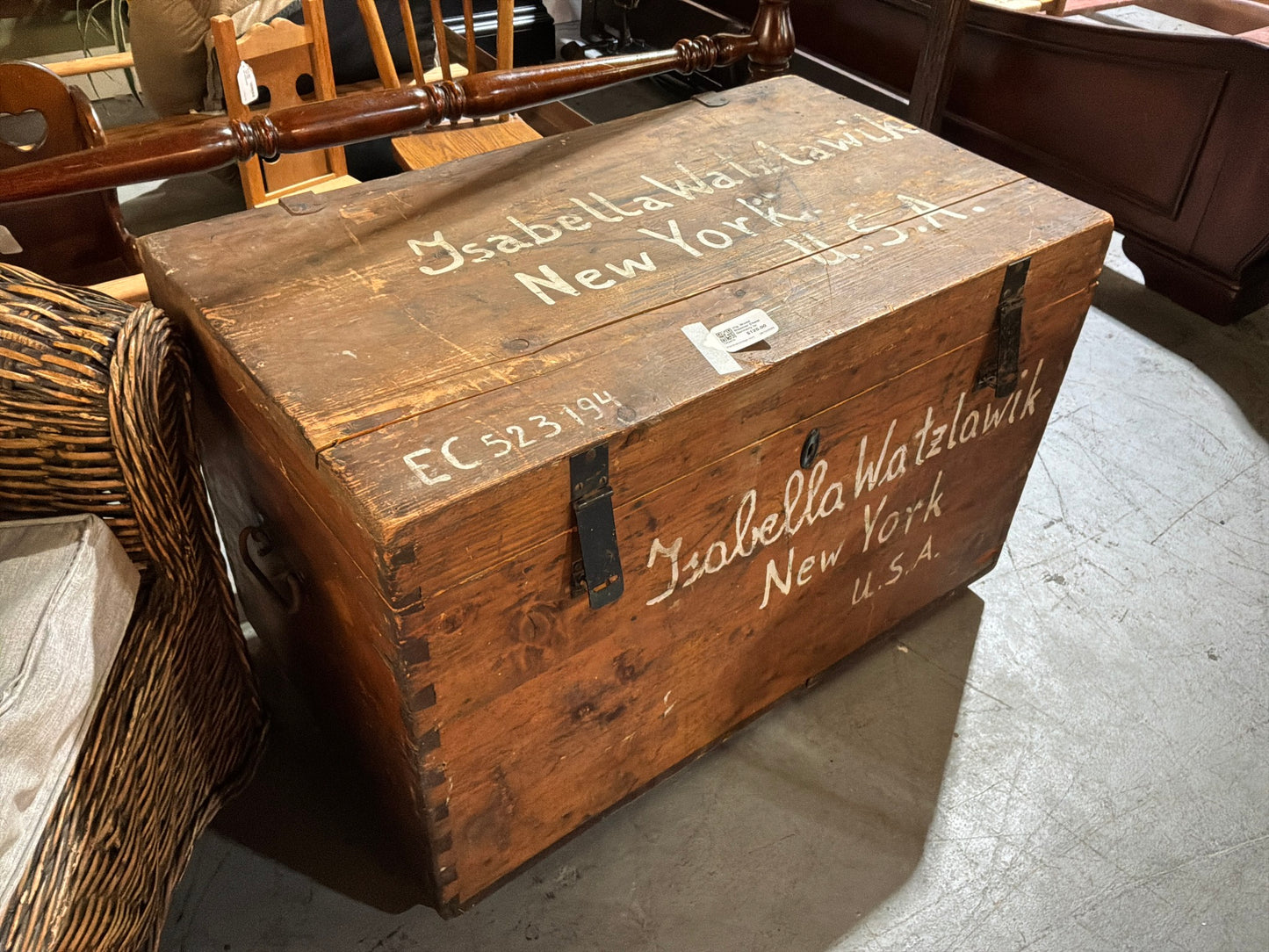 Vtg. Wood Steamer Chest Germany to America