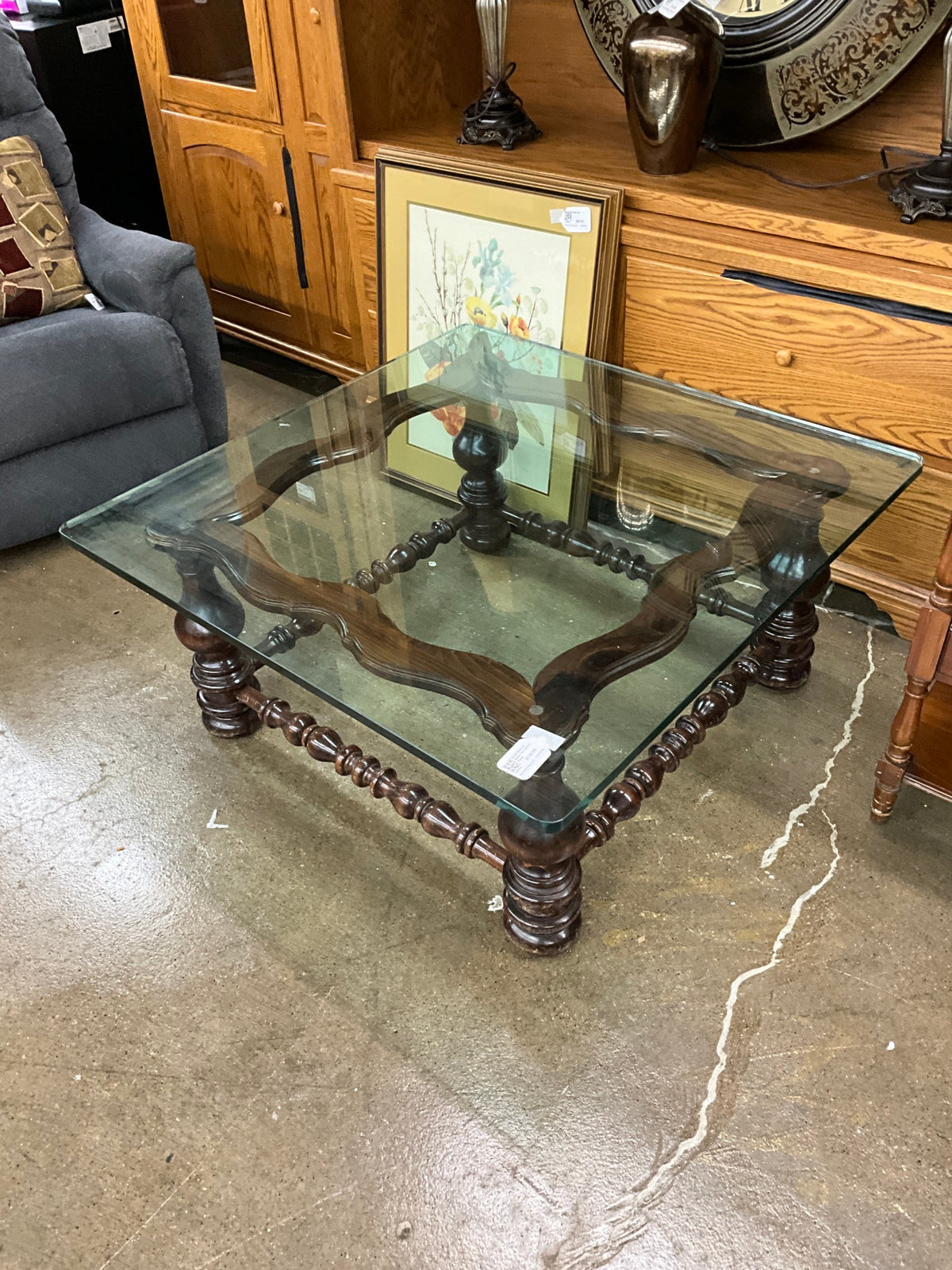 Wood Base w/ Glass Top Coffee Table