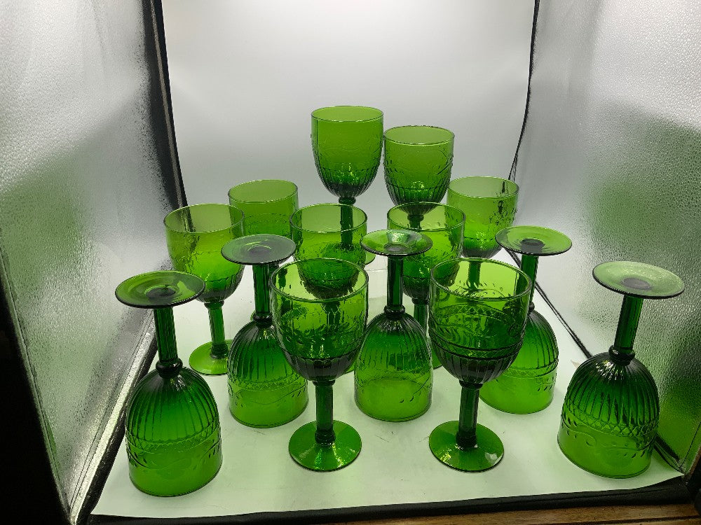 Set of 14 Pier 1 Green Glasses