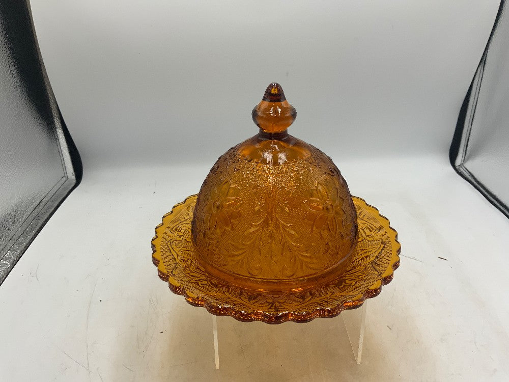 Vintage Indiana Glass Tiara Amber Butterdish