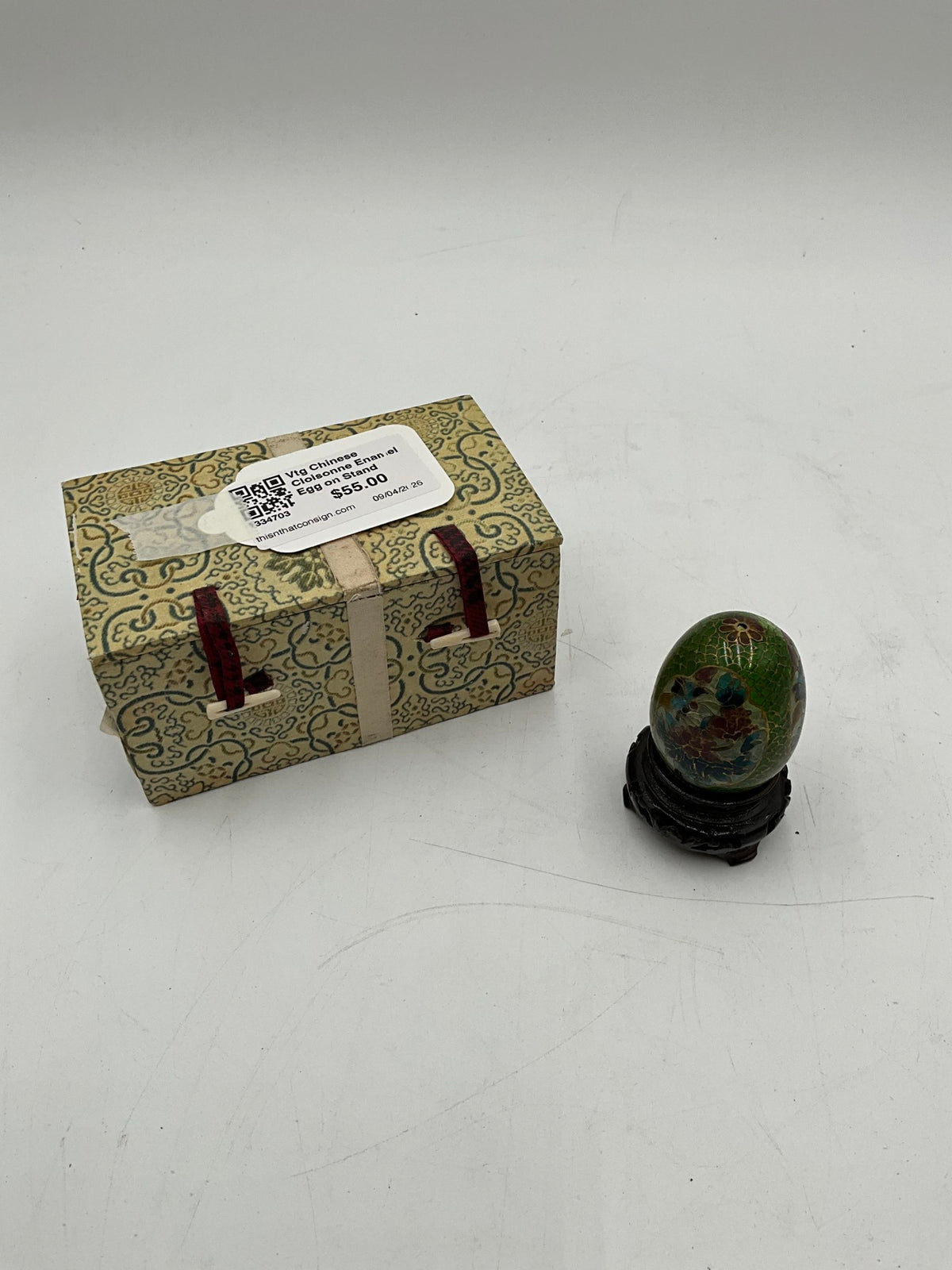 Vtg Chinese Cloisonne Enamel Egg on Stand