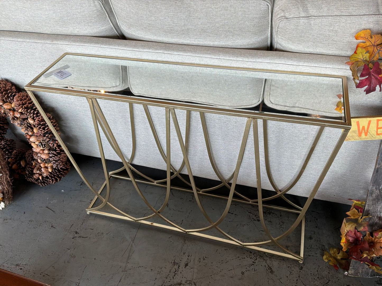 Sofa Table w/ Gold Legs & Mirror Top
