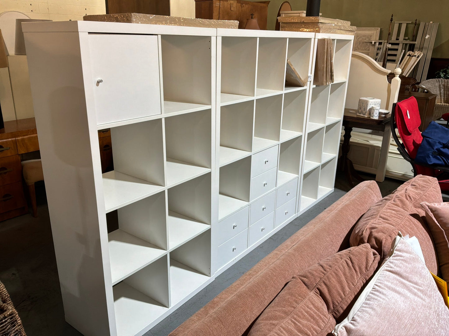 3 Piece White Cube Shelves with Extra Doors