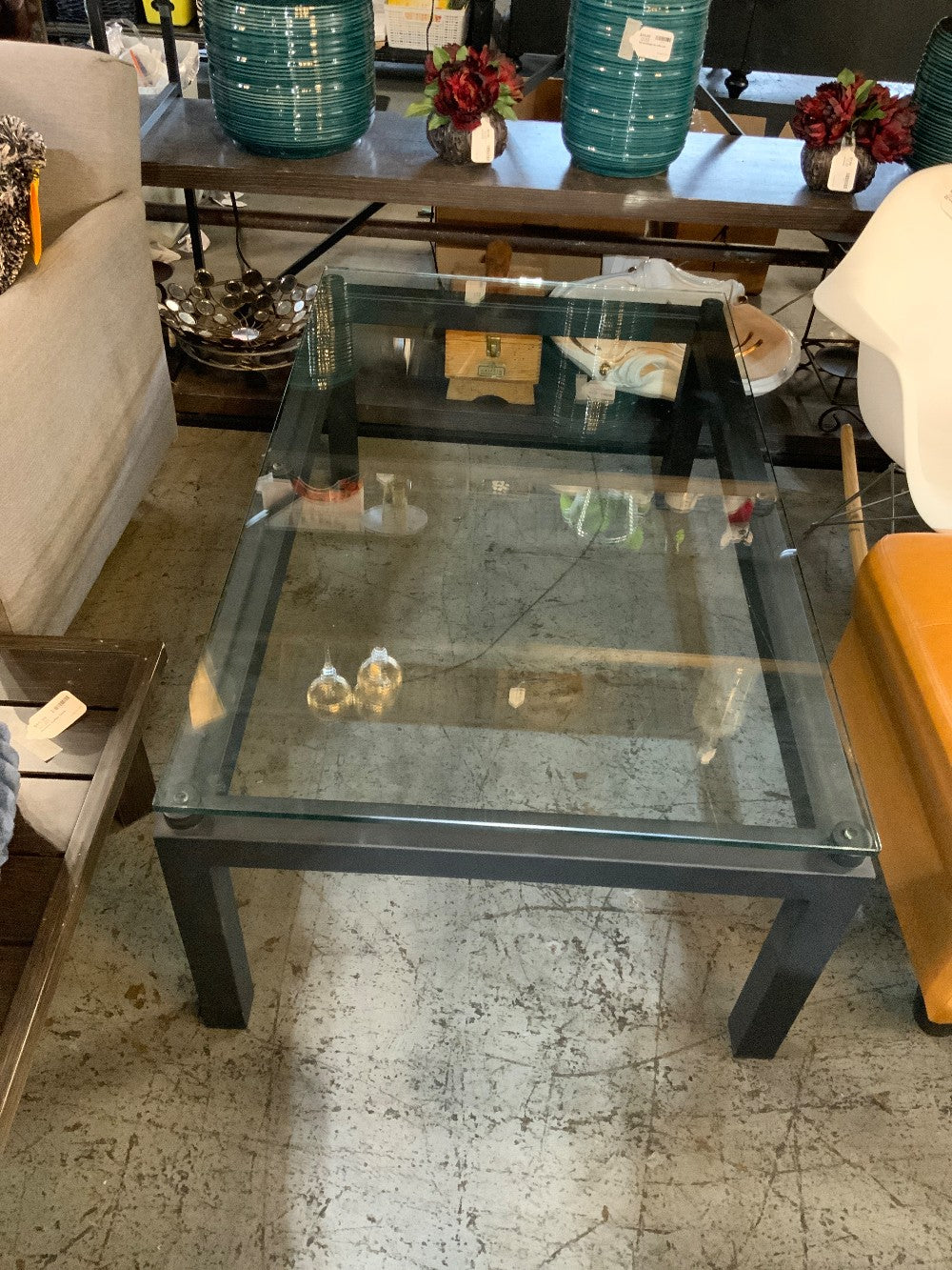 Glass Top Coffee Table w/ Black Base