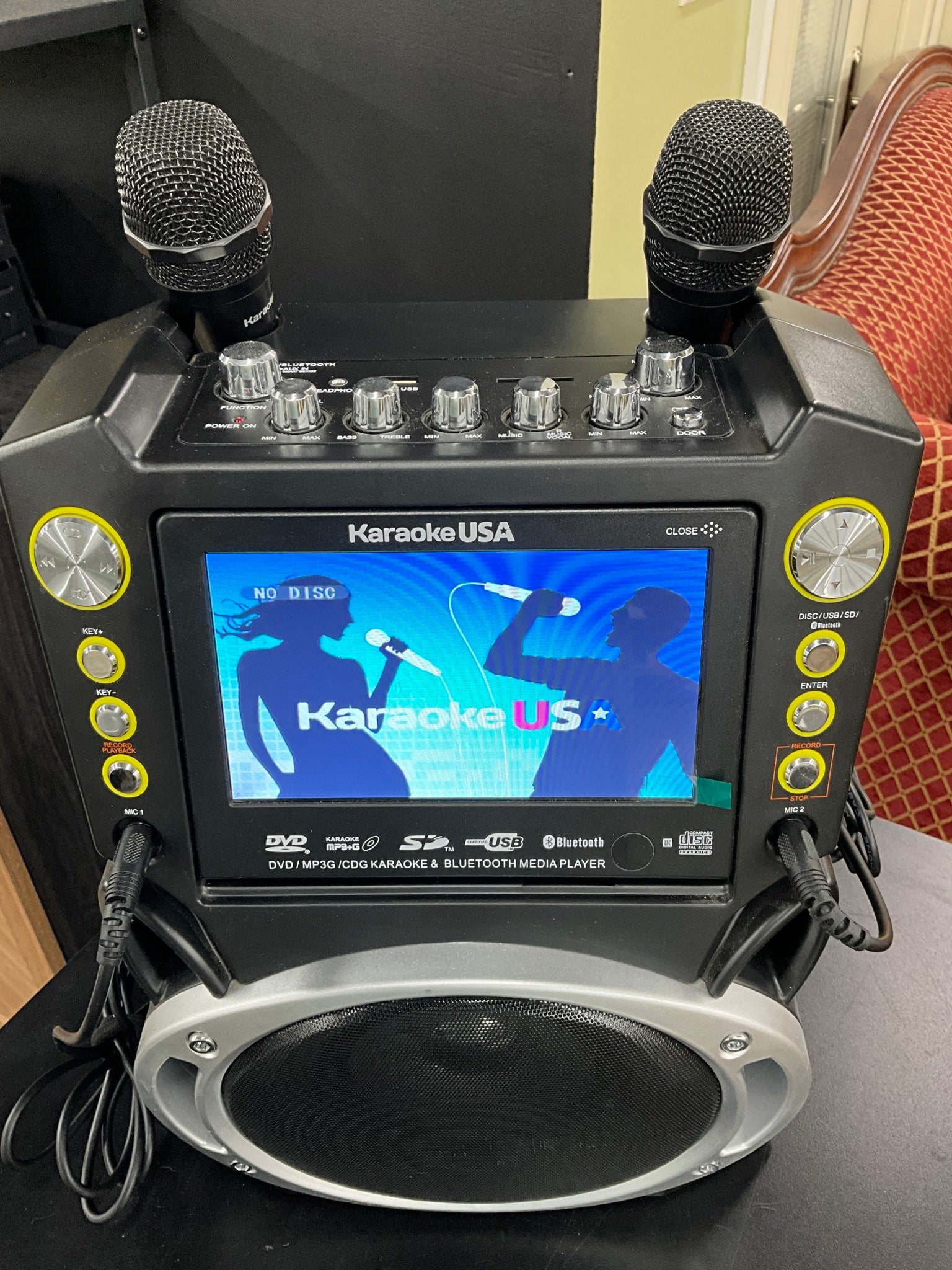 Karaoke USA Bluetooth Karaoke System w/ 2 Microphones