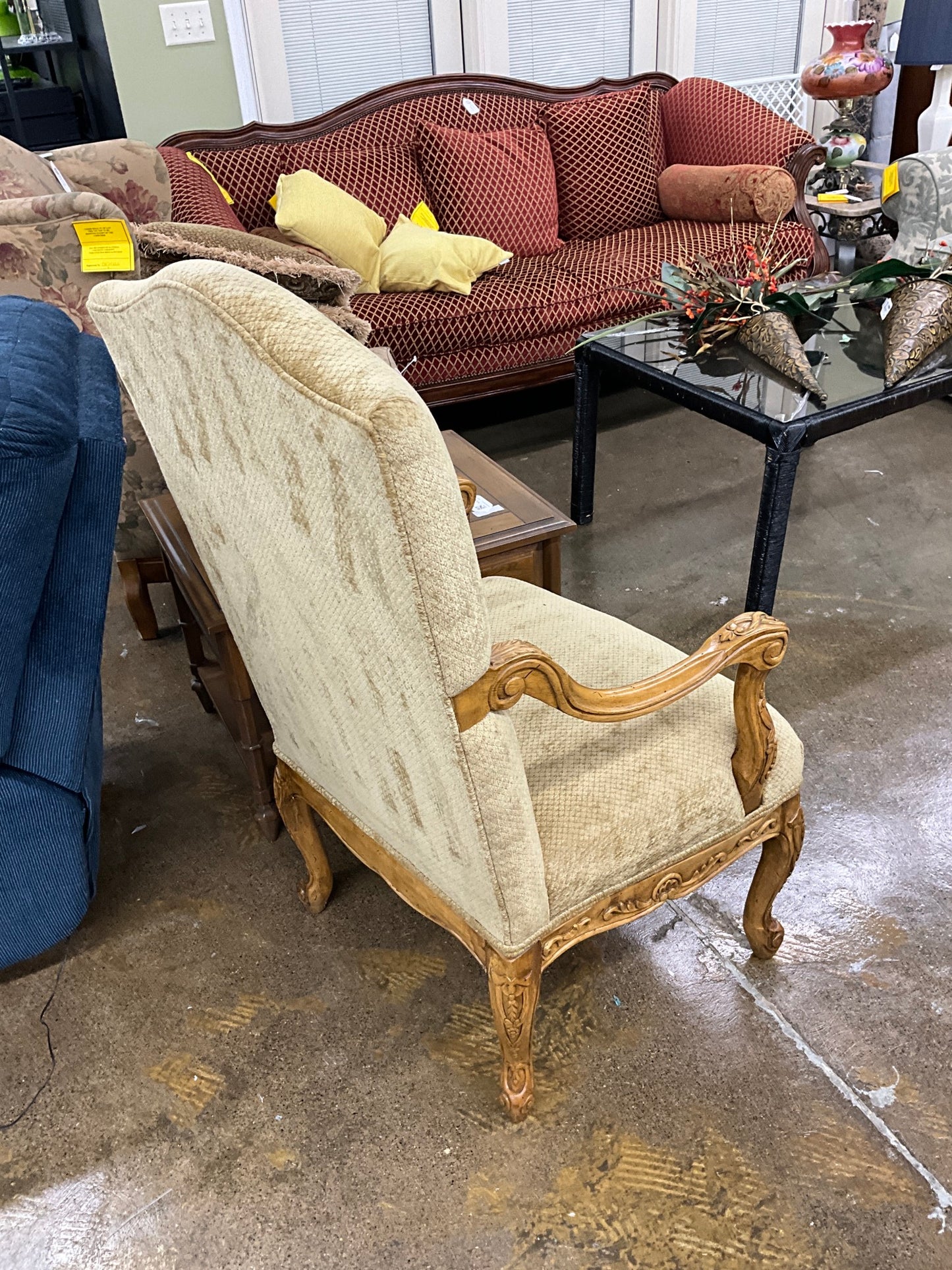 Large Tan & Wood Accent chair