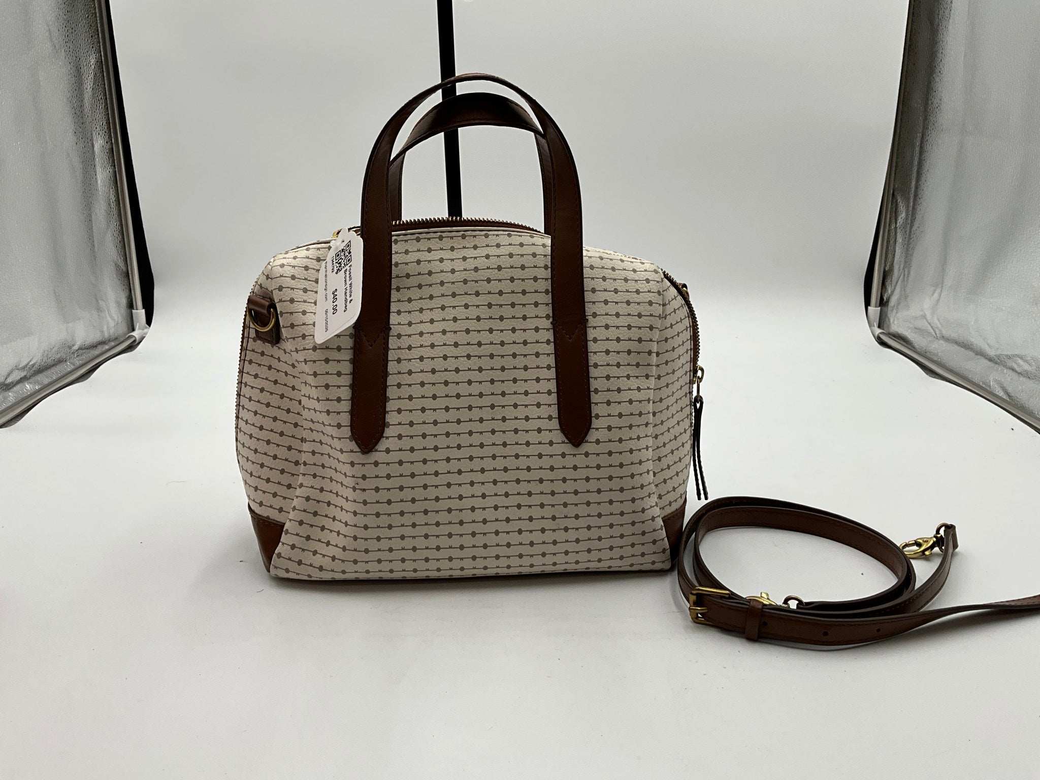 Fossil White & Brown Handbag