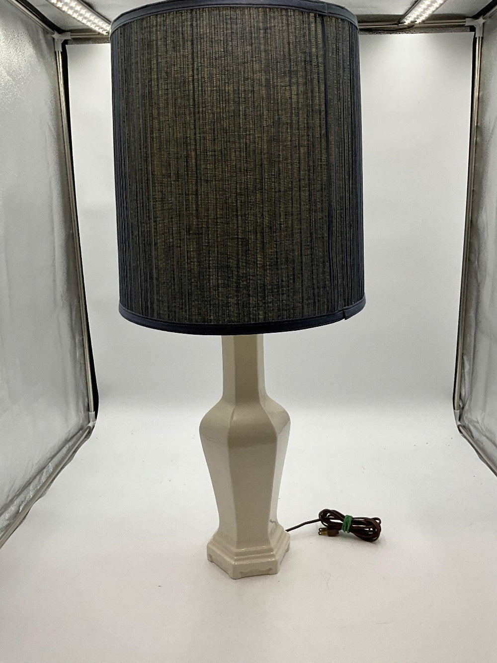 White Lamp W/ Navy Shade
