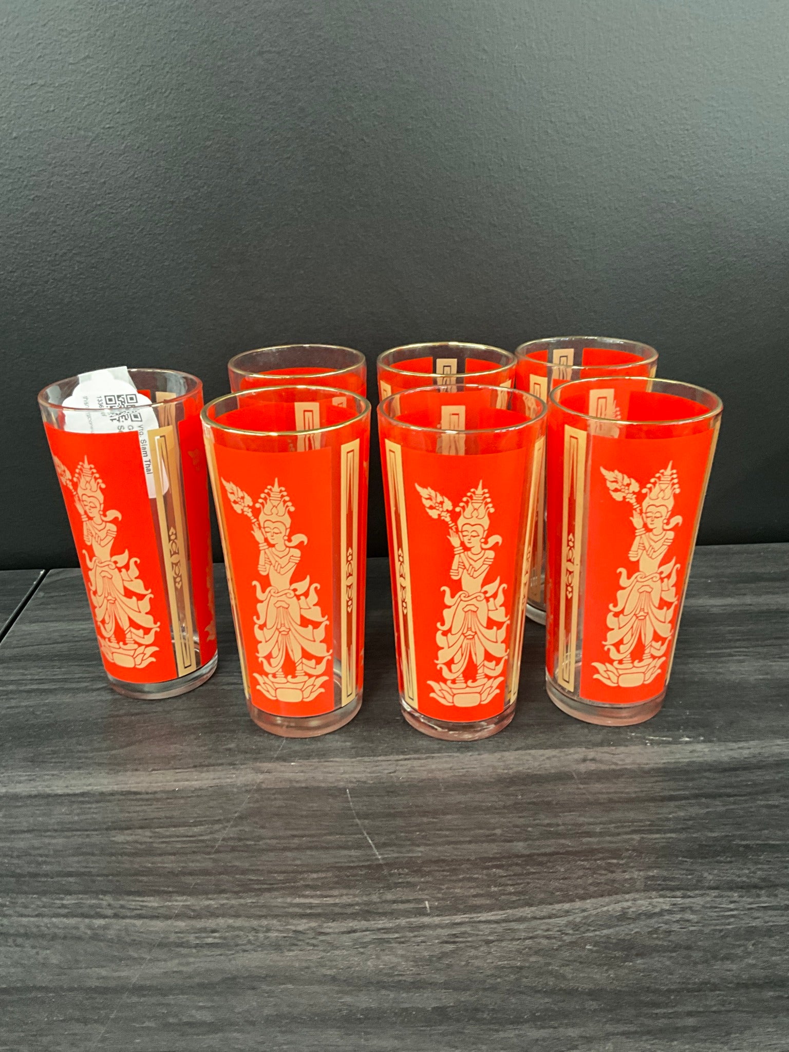 Vtg. Siam Thai Goddess Glass Set of 7