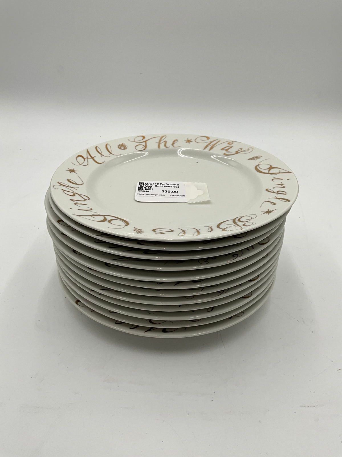 12 Pc. White & Gold Plate Set