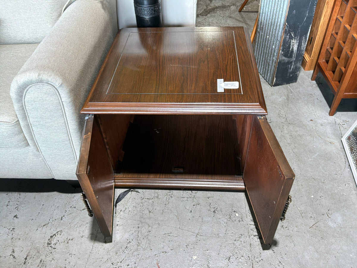 Dark Wood Carved Square End Table