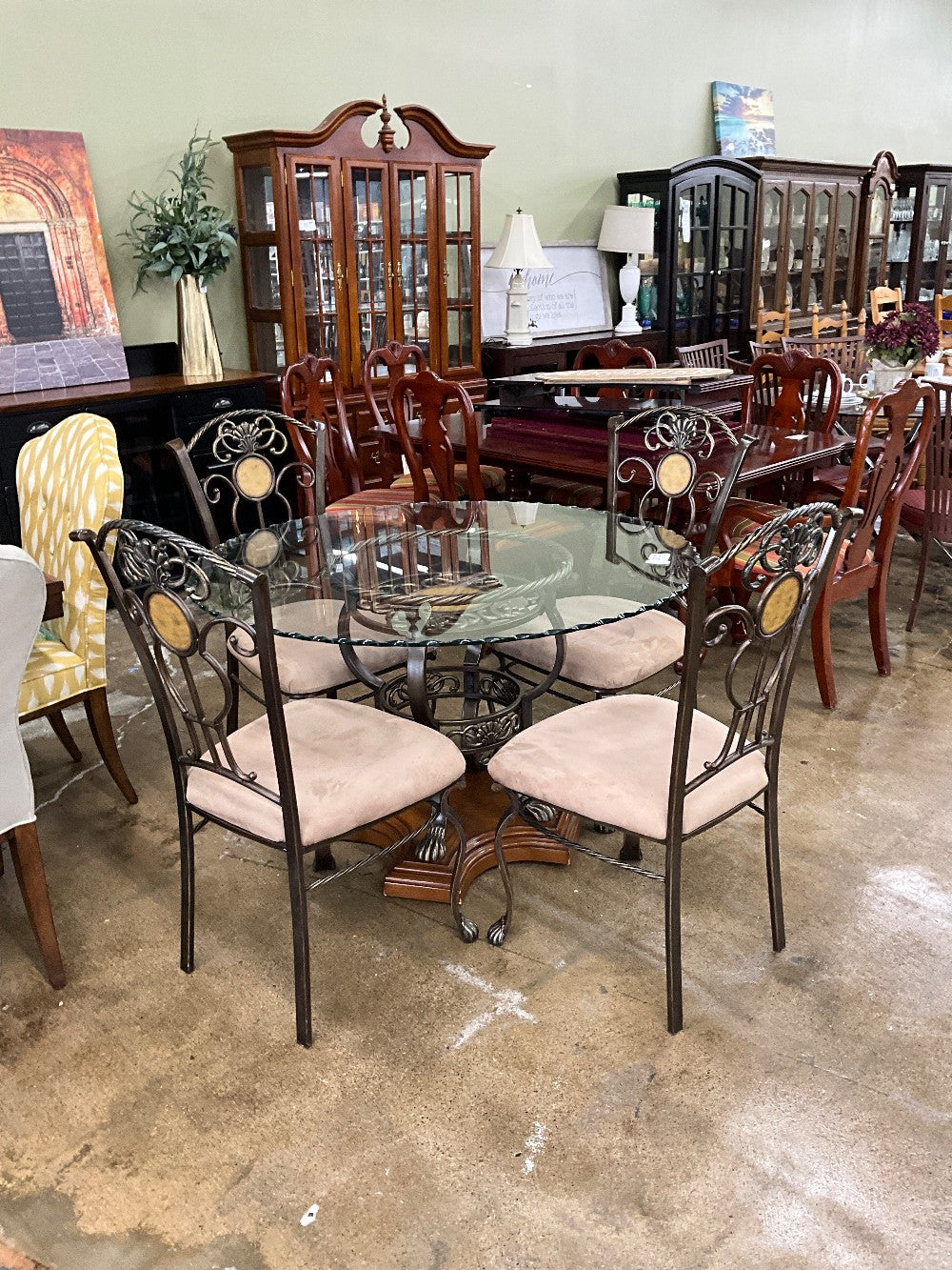 Round Glass Dining Table w/ 4 Chairs