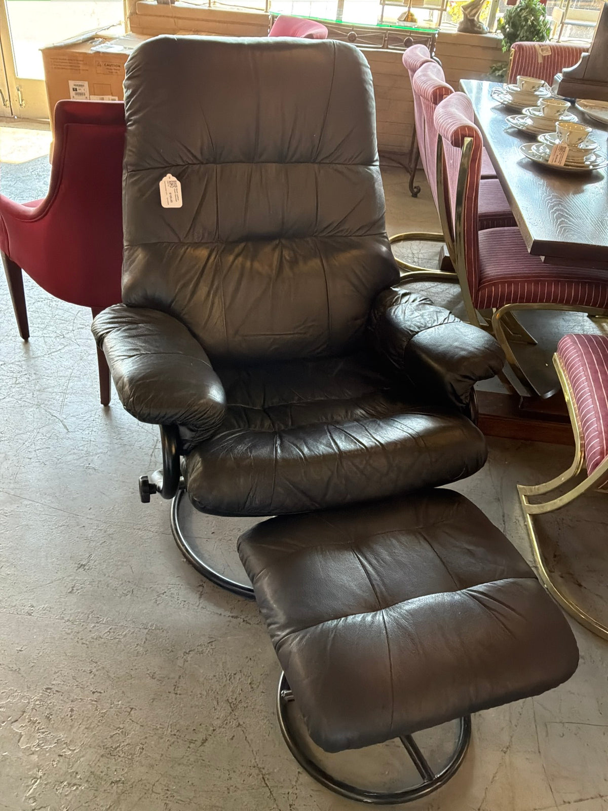 Black Leather Chair/ Ottoman