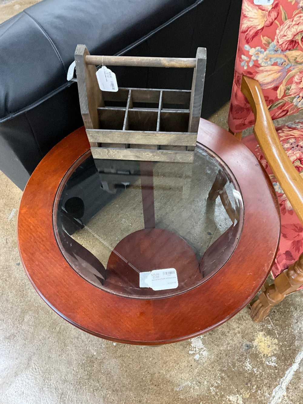Round End Table W/Glass Inlay