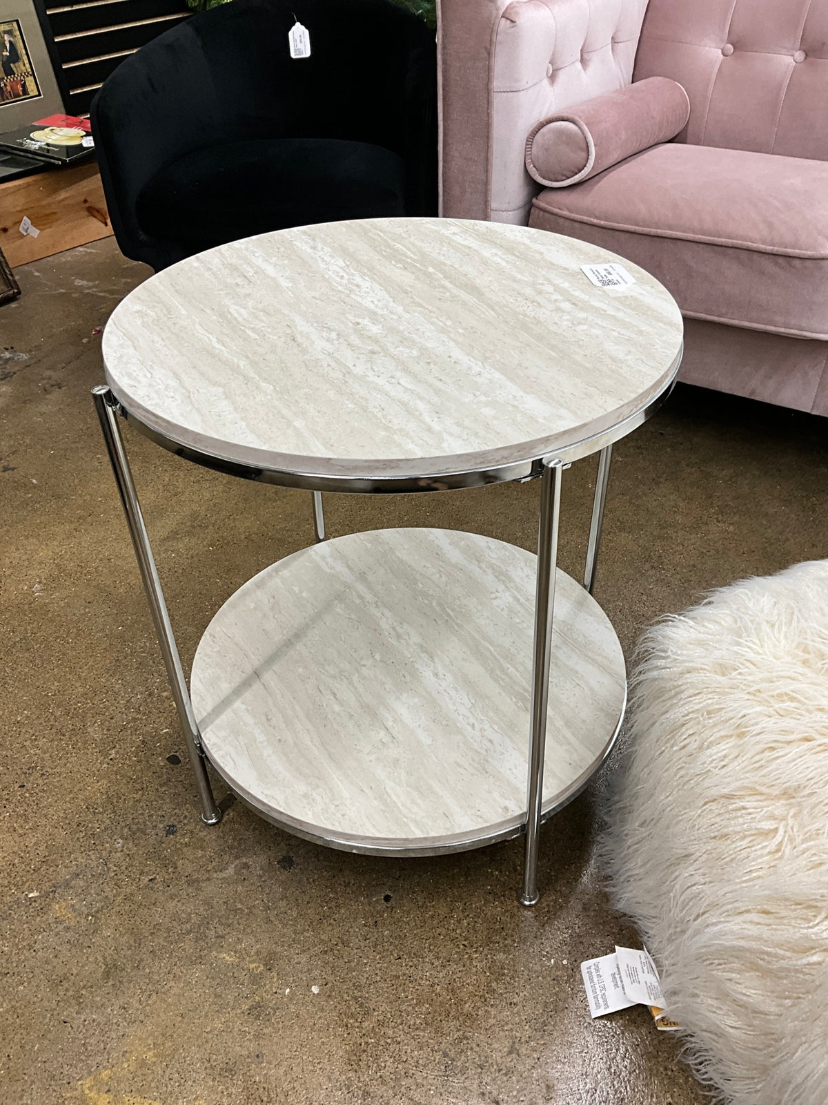 Round Wood & Metal Accent Table