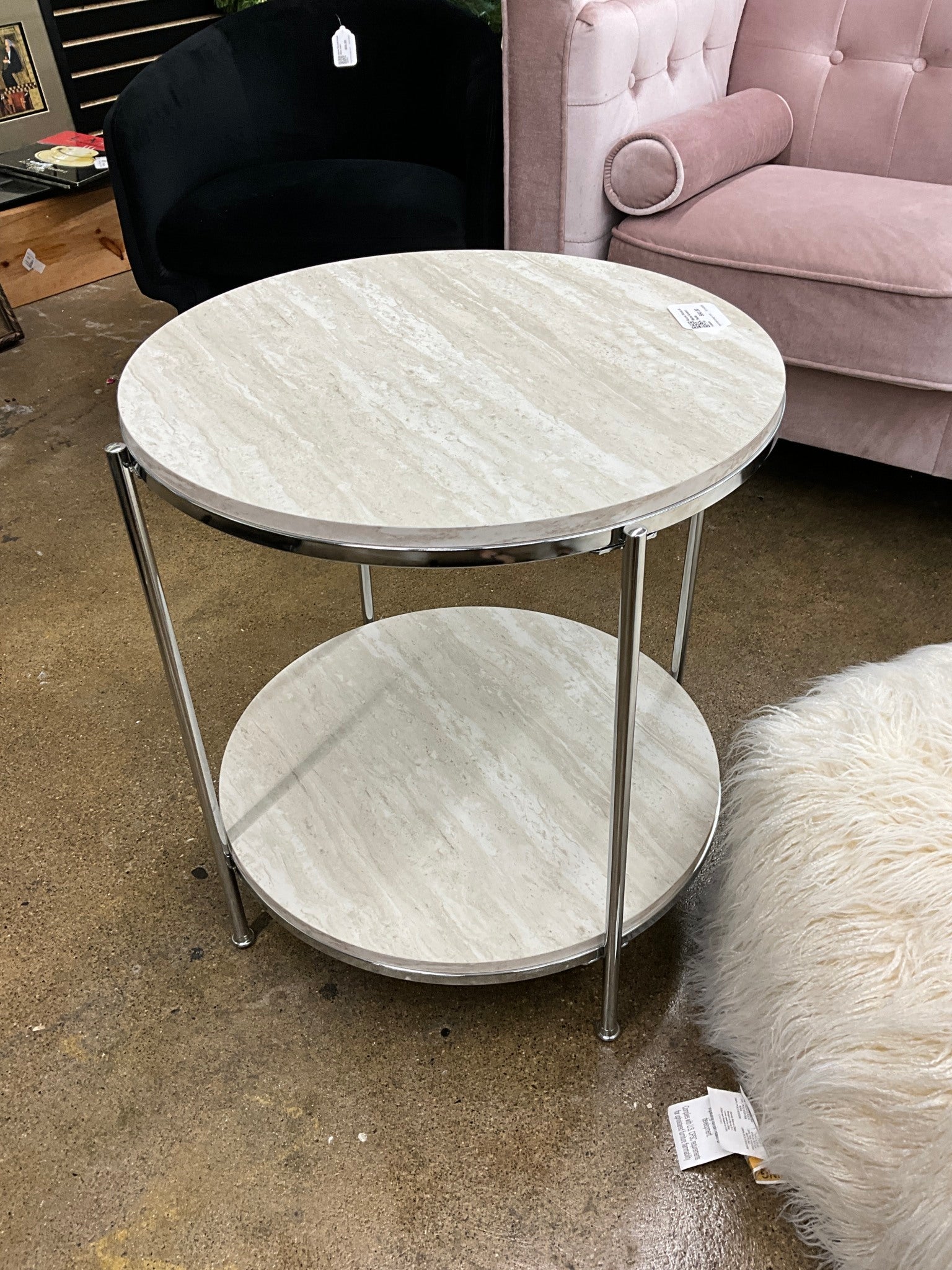 Round Wood & Metal Accent Table