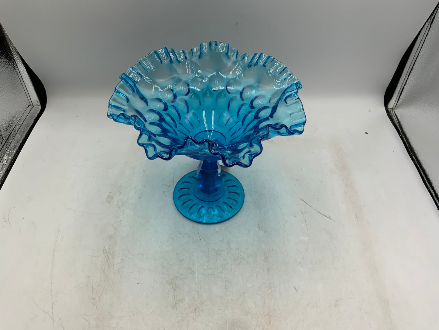 Fenton Blue Glass Thumbprint Compote