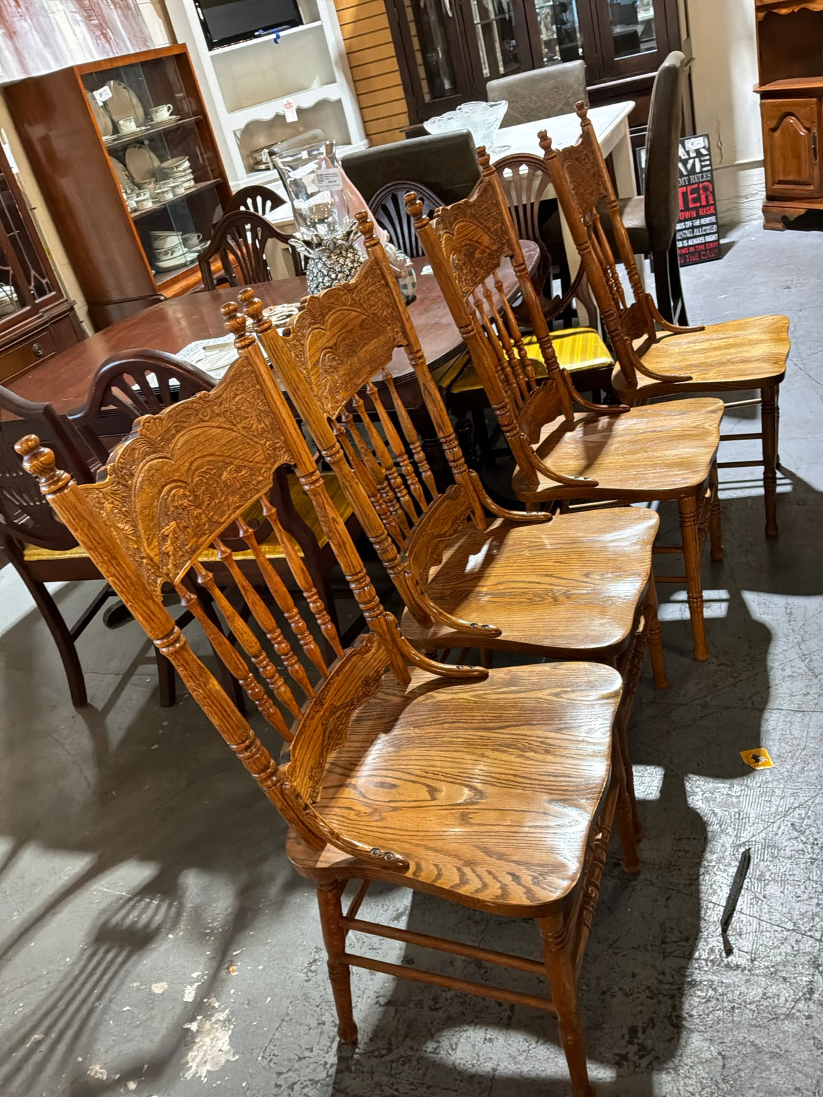 Set Of 4 Carved Wood Chairs