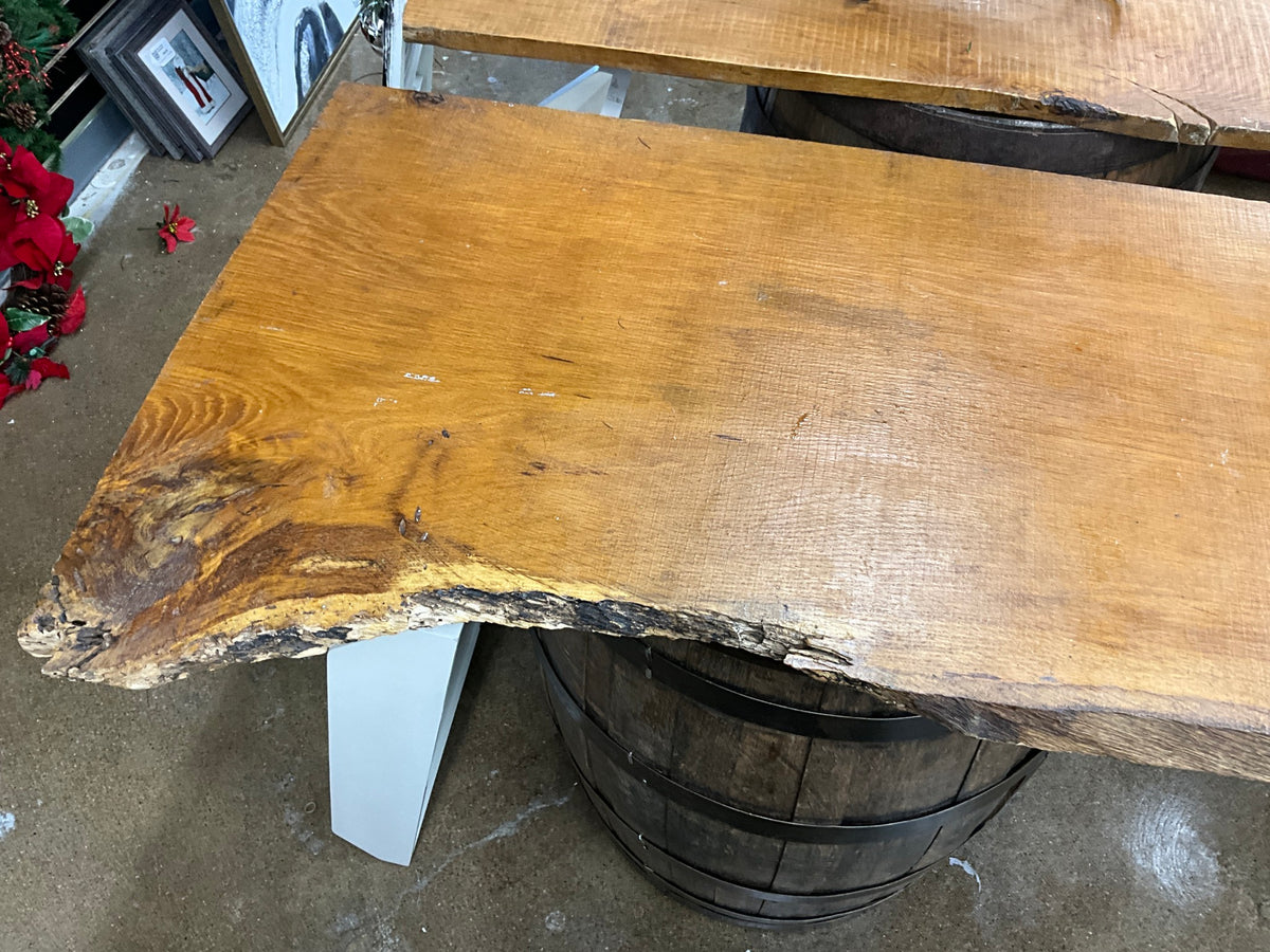 2 Whiskey Barrels w/ Live Edge Top