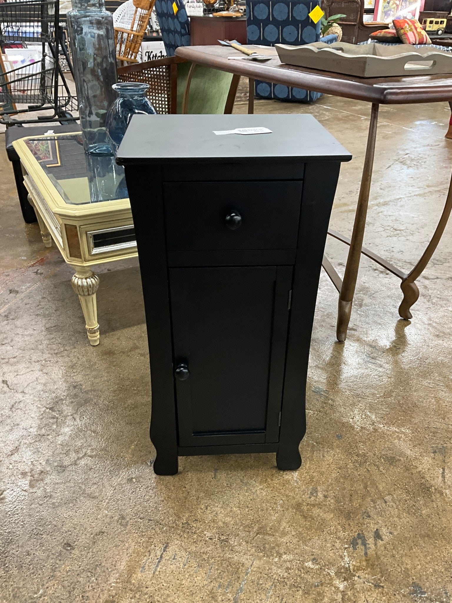 Black End Table w/ Drawer and Cabinet