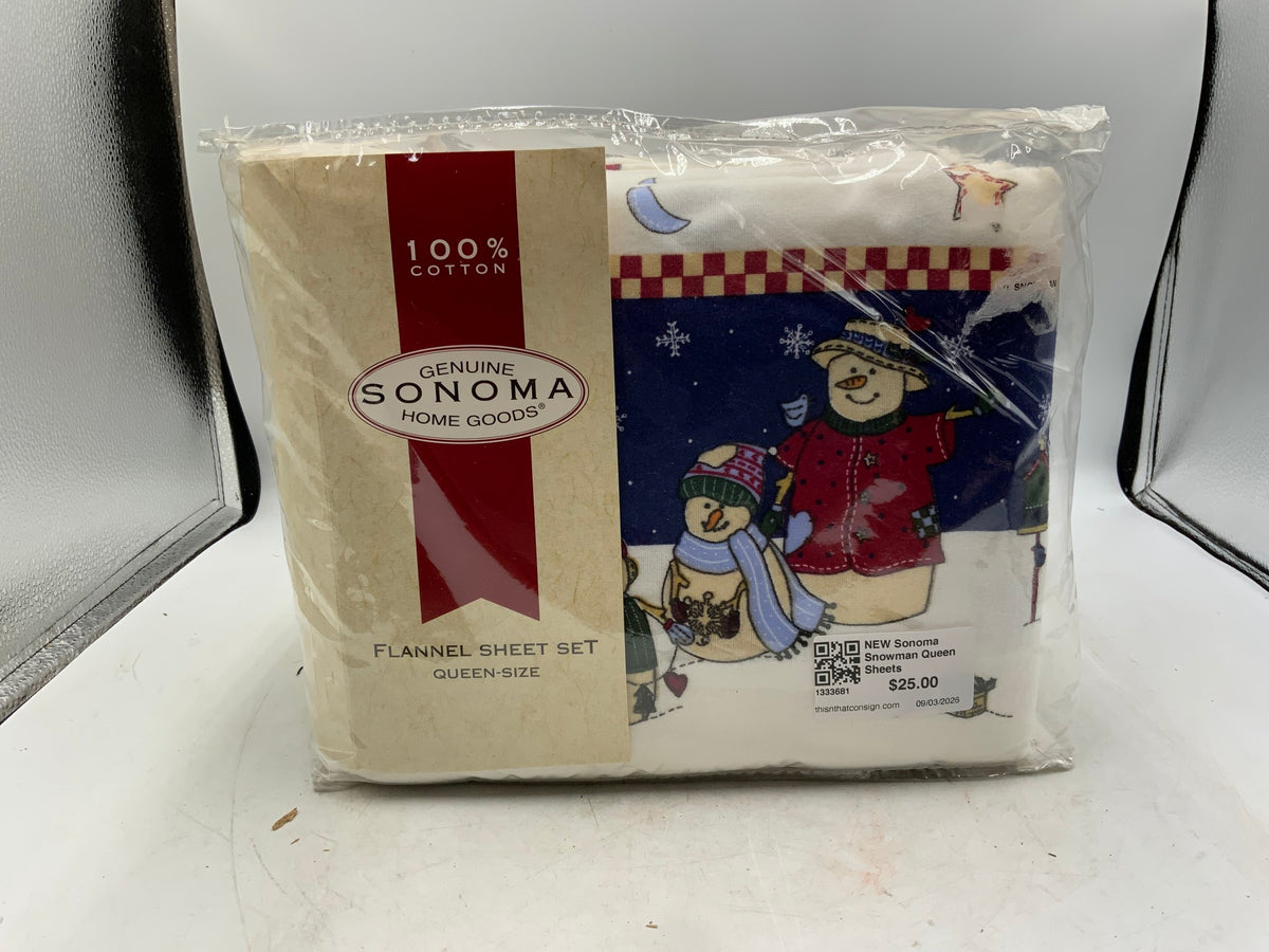 NEW Sonoma Snowman Queen Sheets