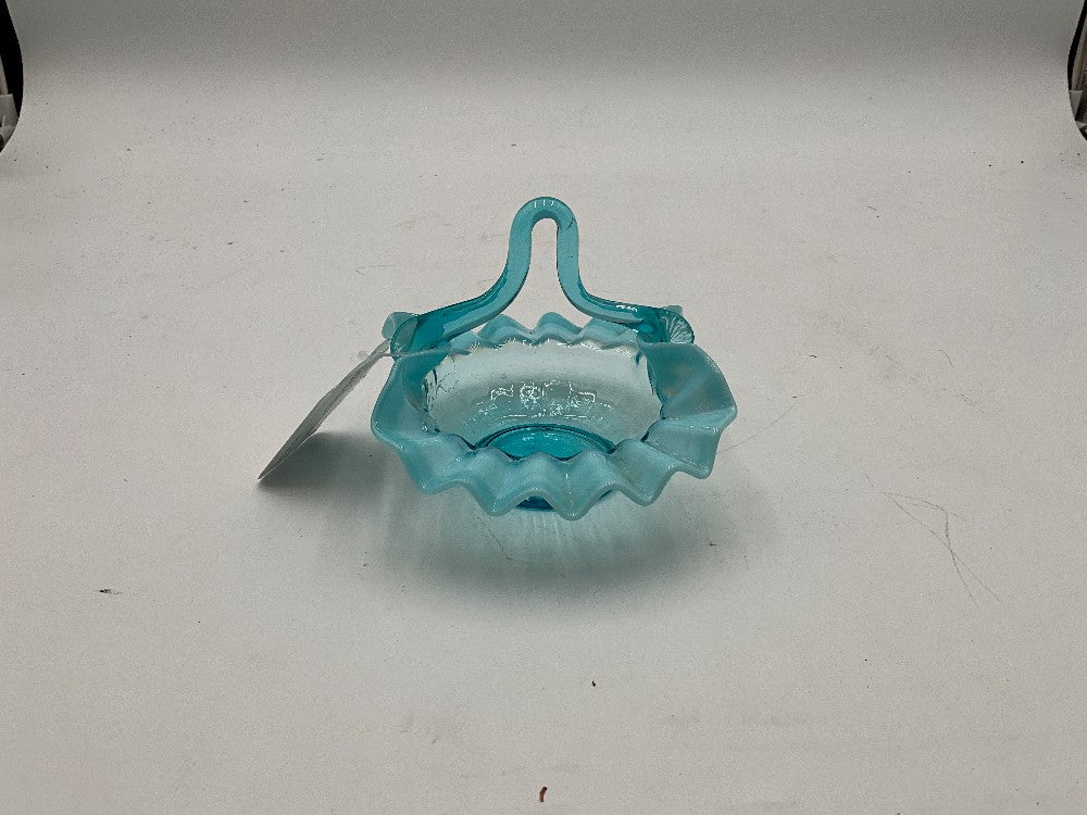 Fenton Blue Opalescent Ruffled Basket