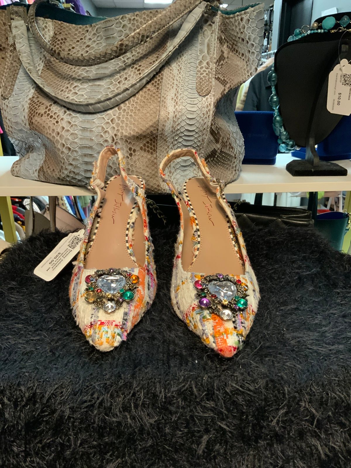 Betsey Johnson Tweed Jeweled Slingbacks Sz. 9M