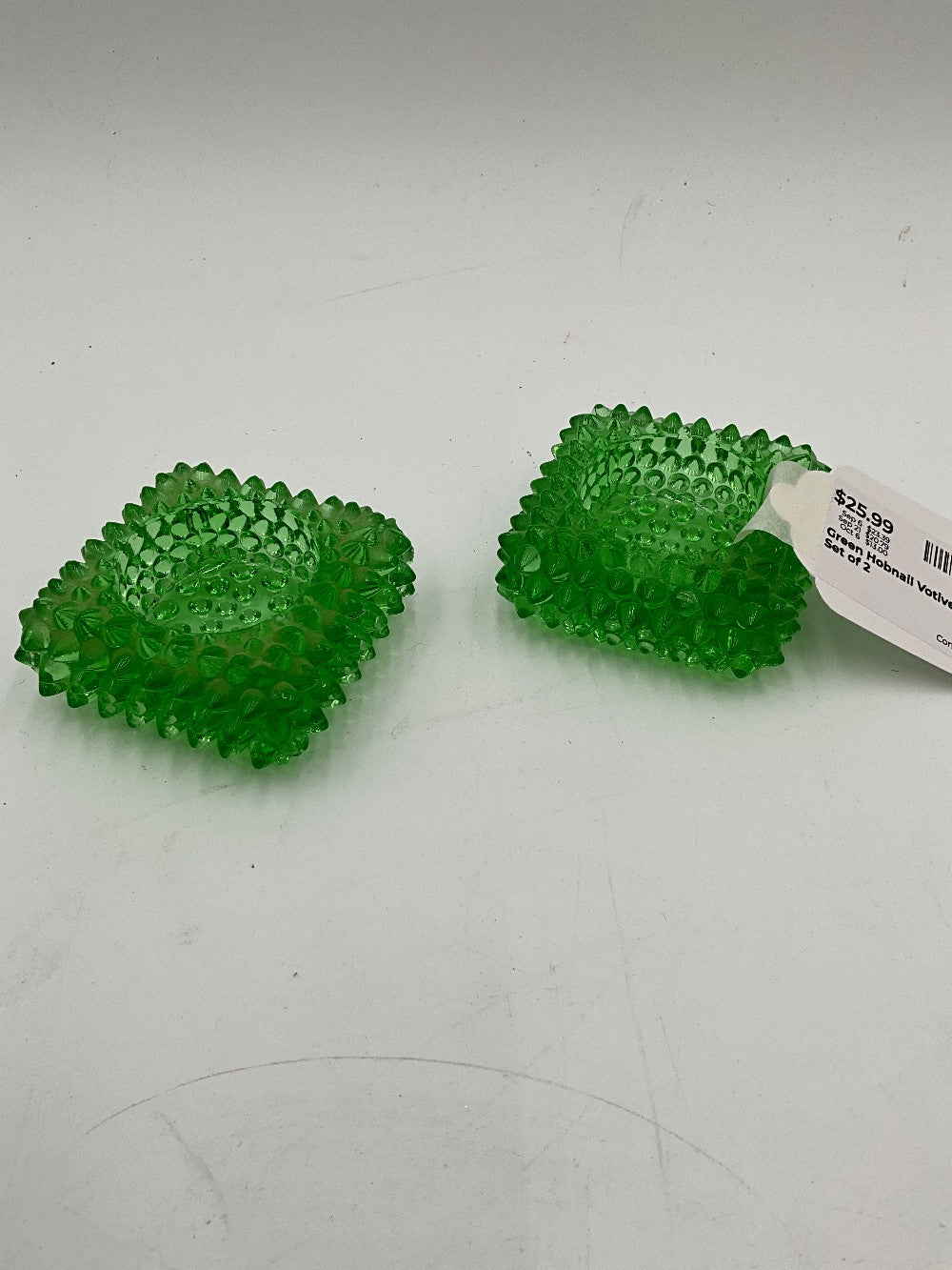 Green Hobnail Votive Holder Set of 2