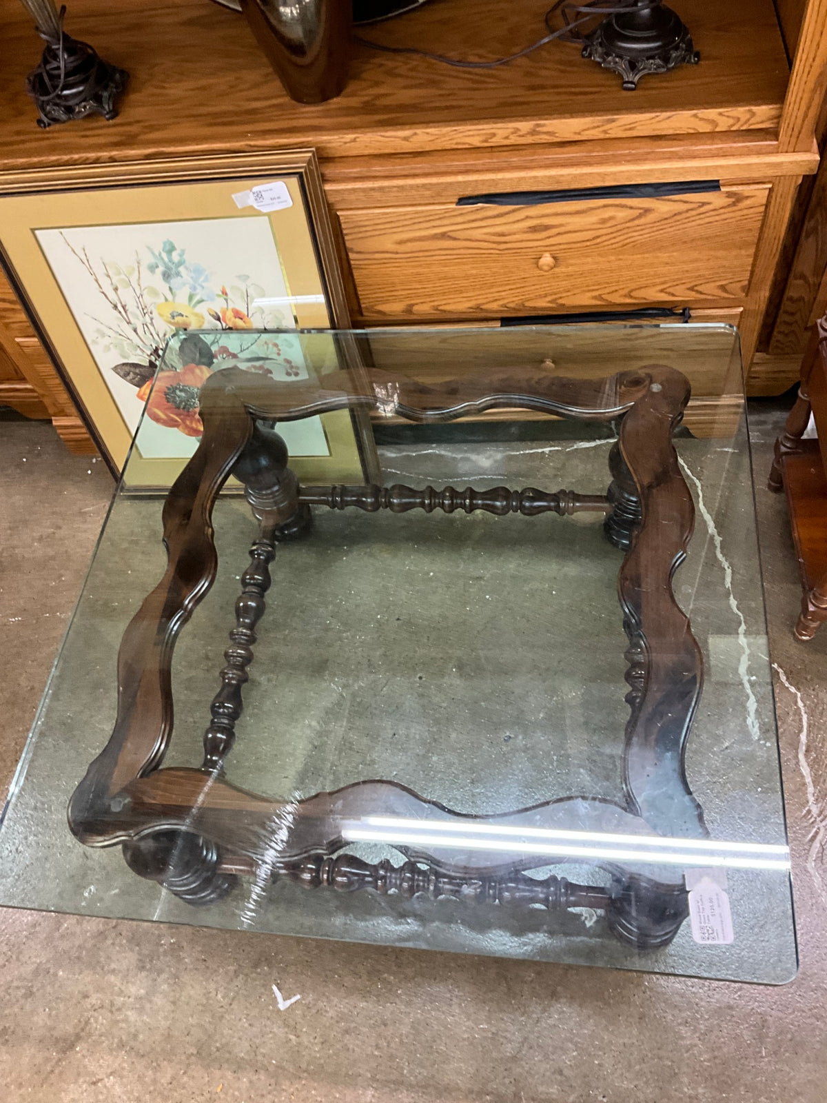 Wood Base w/ Glass Top Coffee Table