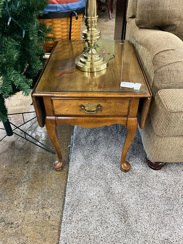 Wood End Table Glass Top