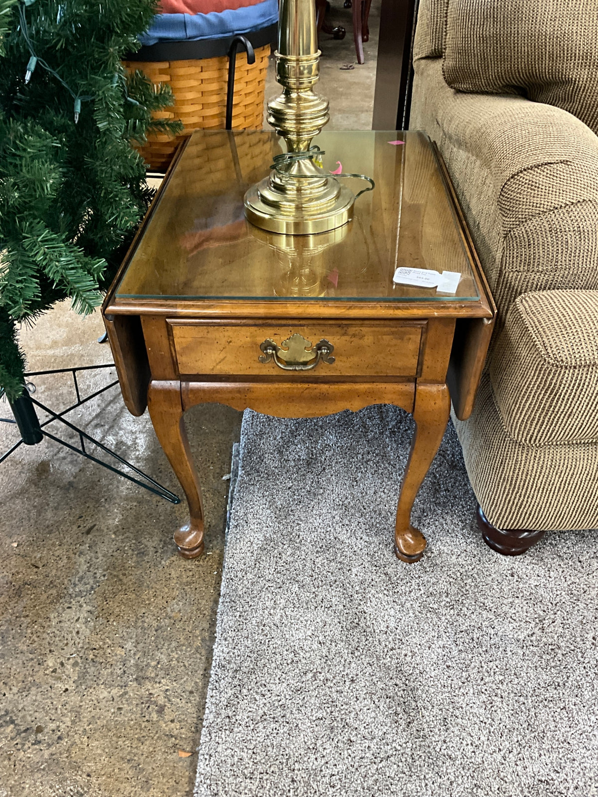 Wood End Table Glass Top