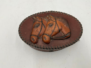 Vtg Hand Tooled Leather Trinket Box
