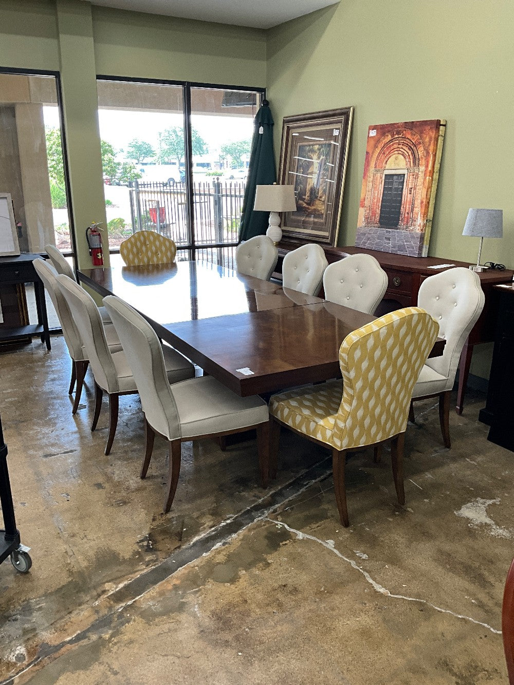 Bernhardt Table with 2 Leaves, Pads & 10 Chairs