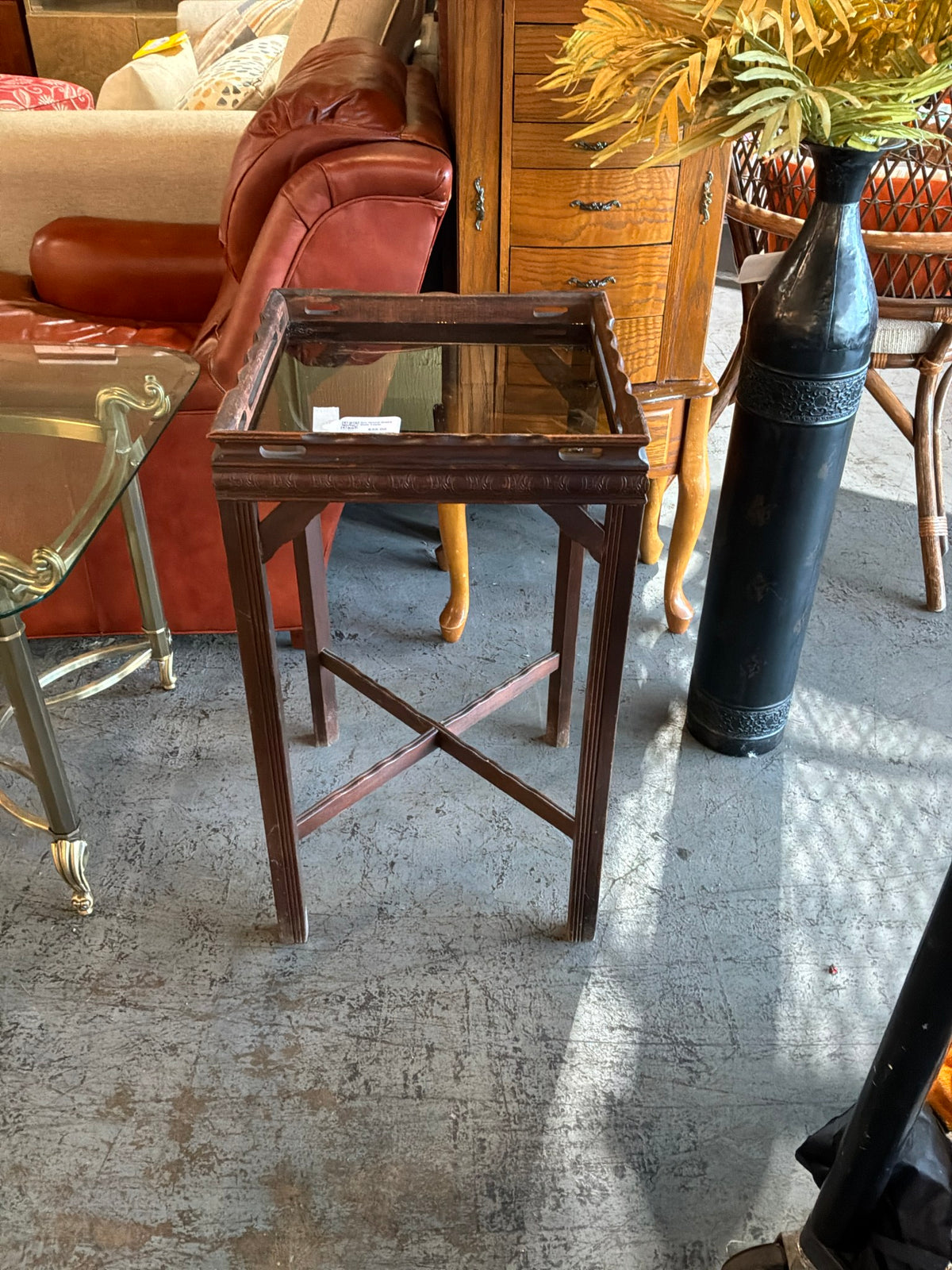 Sm Wood Glass Side Table
