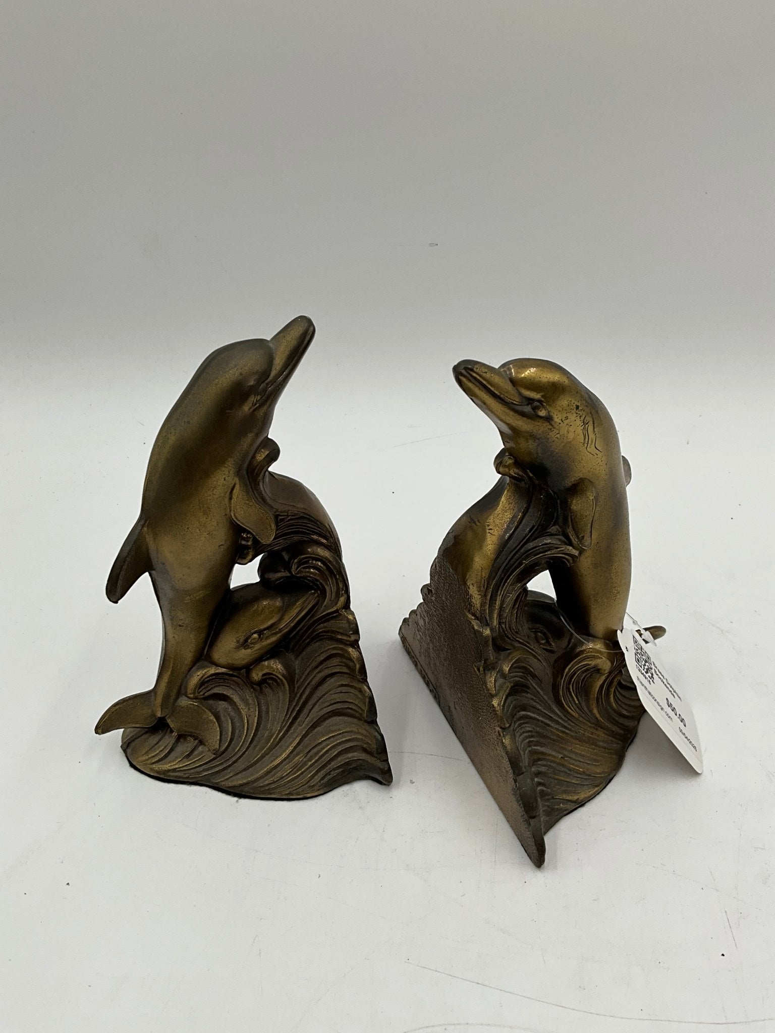 Brass Dolphin Bookends