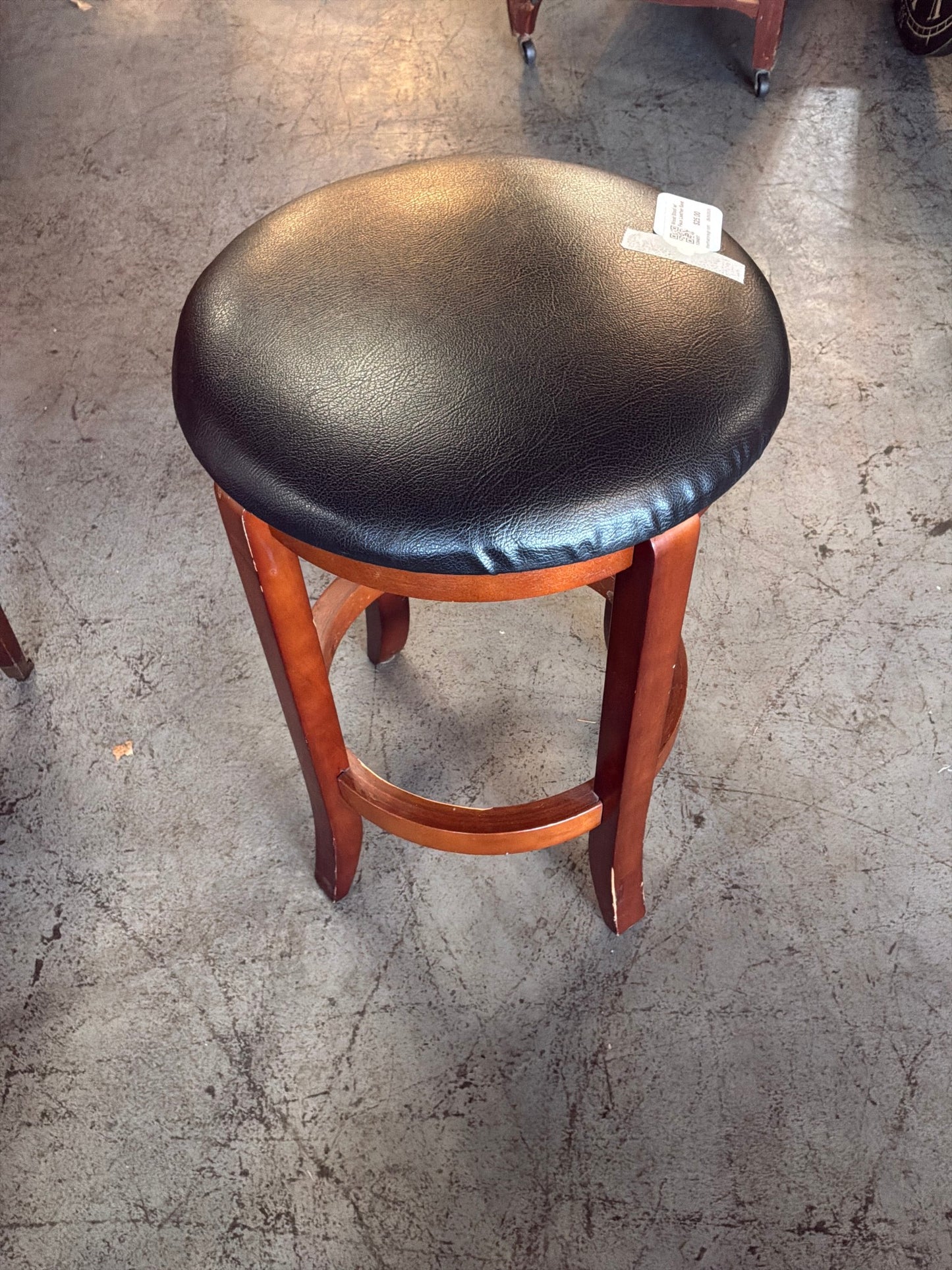 Wood Stool w/ Faux Leather Seat