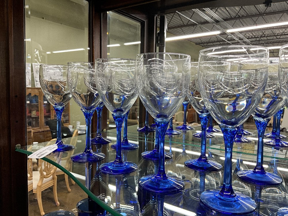 Vintage Libbey Wine Glass with Blue Stem Set of 12