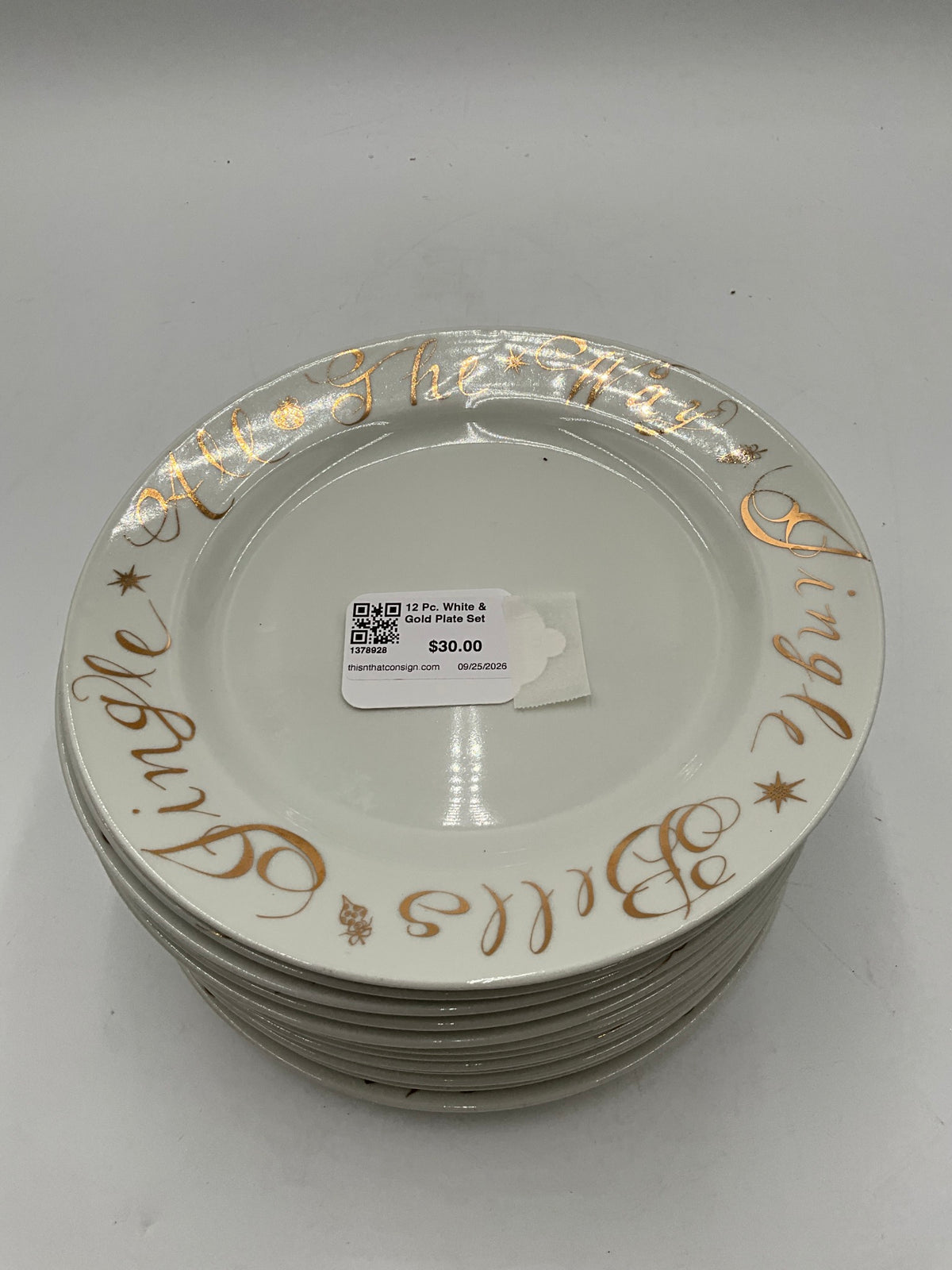 12 Pc. White & Gold Plate Set