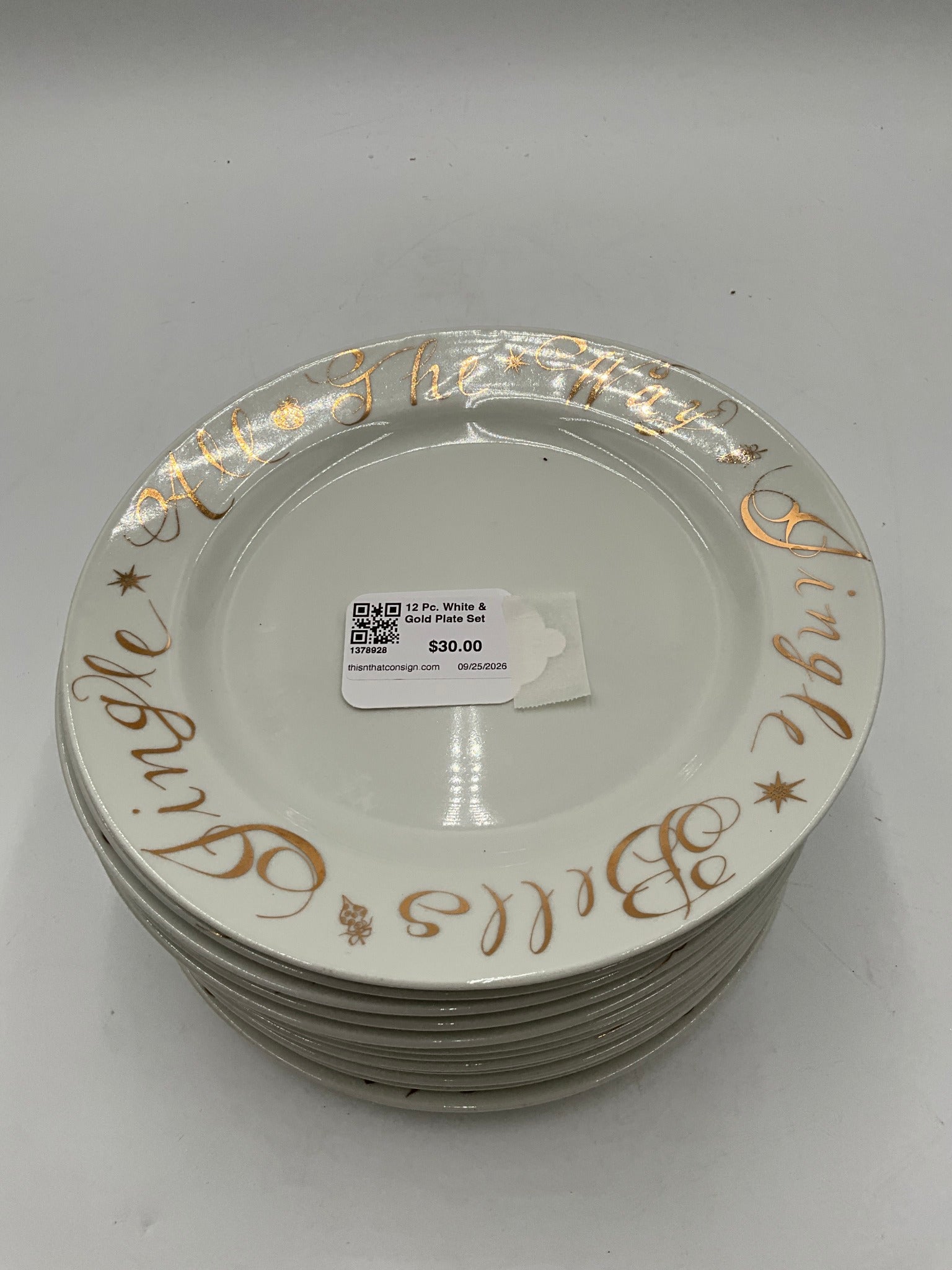 12 Pc. White & Gold Plate Set