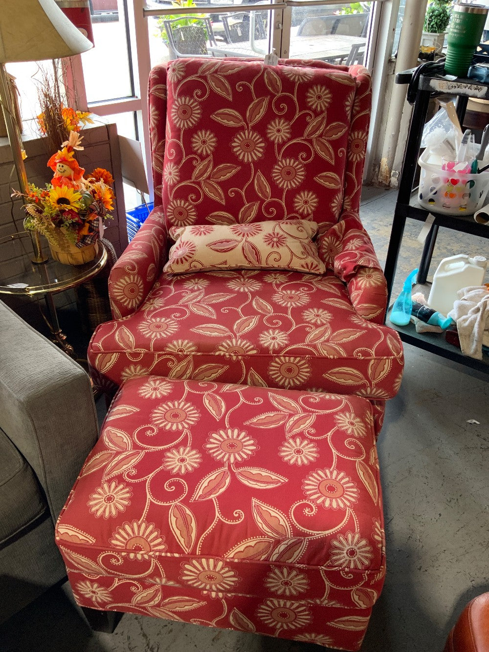 Arhaus Red Floral with 1 Pillow and Ottoman