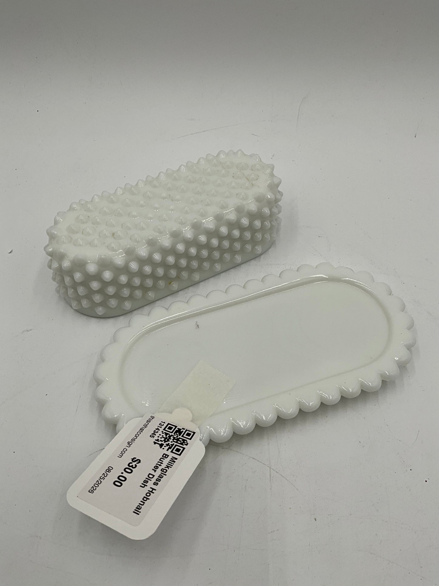 Milkglass Hobnail Butter Dish