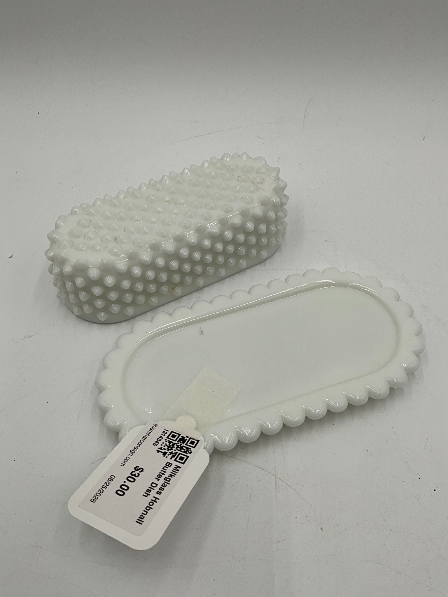 Milkglass Hobnail Butter Dish