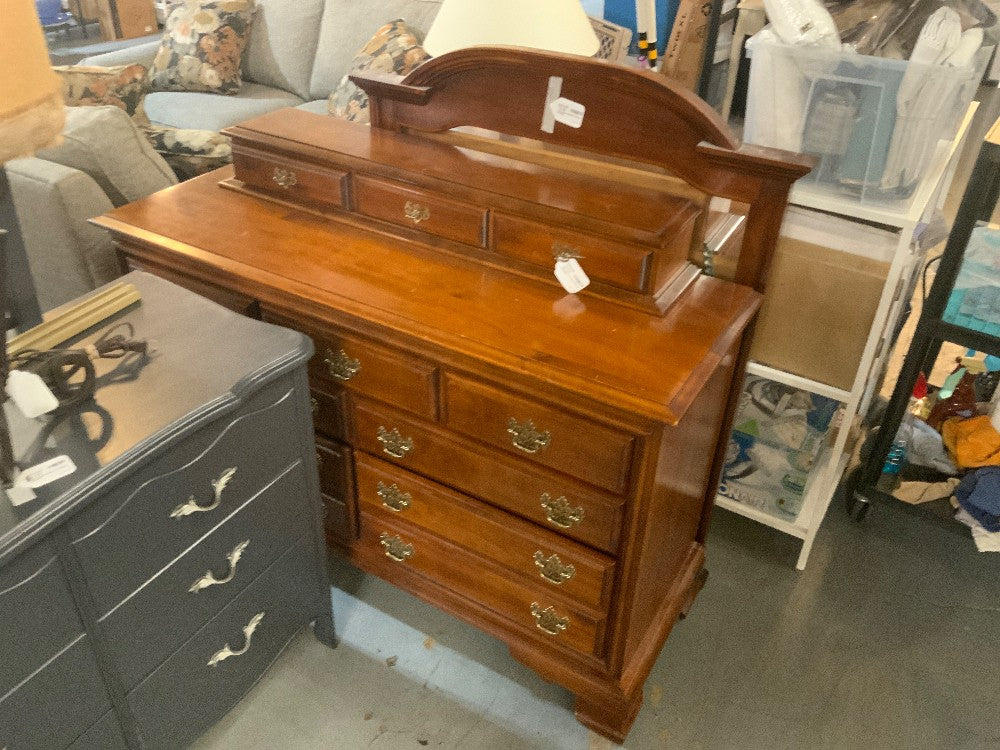 Dark Wood 9 Drawer Dresser w/ Mirror