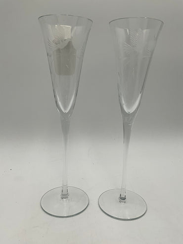 Loverbirds Etched Crystal Champagne Flute Set of 2