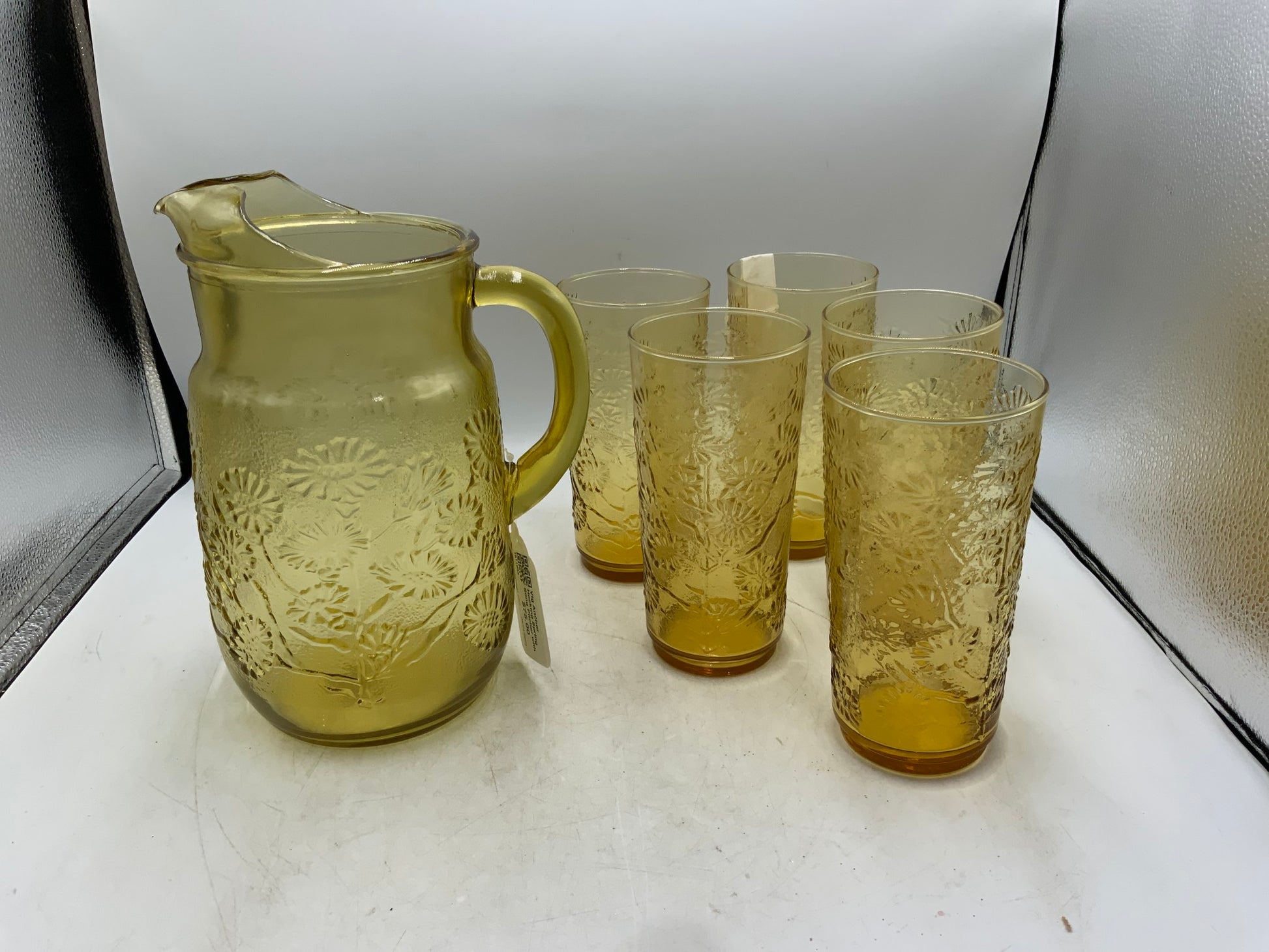 Vtg Anchor Hocking Spring Song Pitcher with 5 Glasses