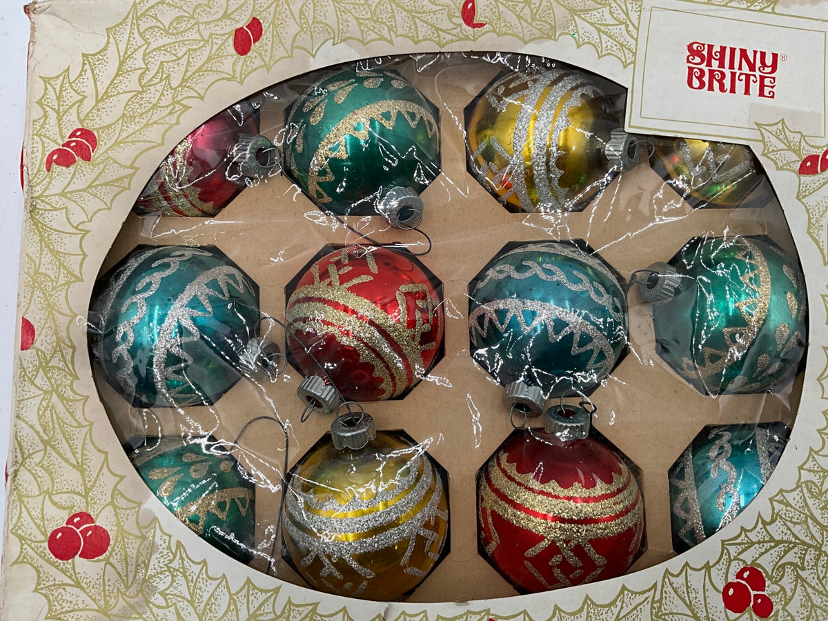 Vtg. Shining Brite Ornament Box of 12