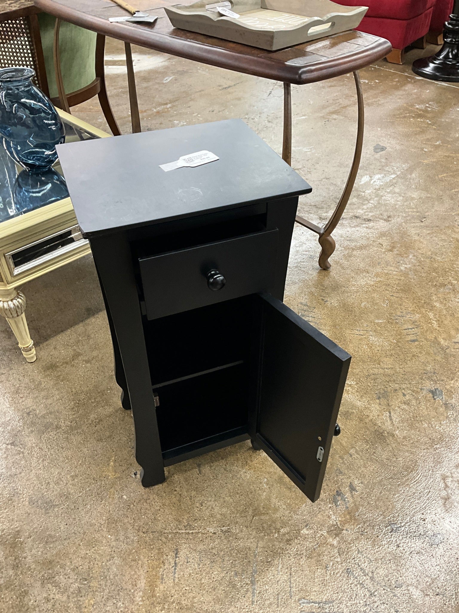 Black End Table w/ Drawer and Cabinet
